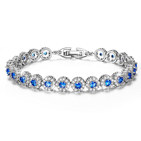 Qianse Pure Love 7.3 Inches Heart Shaped Brass Tennis Bracelet with Cubic Zirconia