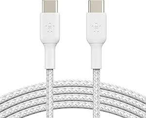 Belkin BoostCharge braided USB C to fast charger cable, USB type C charger cable fast charging for iPhone 16, 15, Samsung Galaxy S24, S23, Pixel, iPad, MacBook, Nintendo and more - 2m, 2pack, White