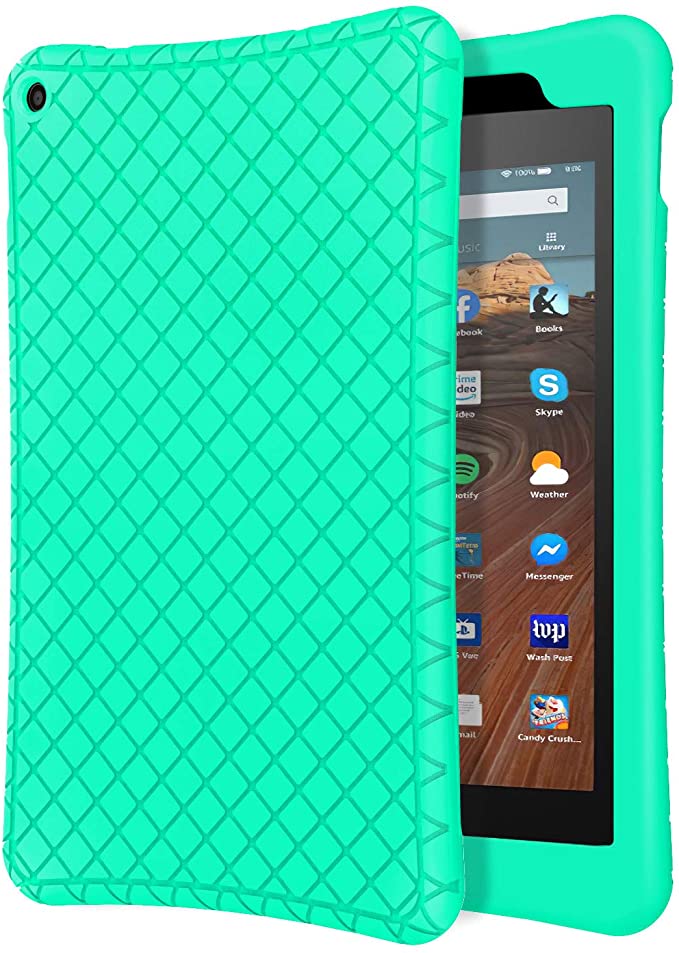 MoKo Case Fits All-New Fire HD 10 Tablet (7th Generation/9th Generation, 2017/2019 Release), Shockproof Soft Silicone Back Cover [Kids Friendly] for Fire HD 10.1" - Mint Green