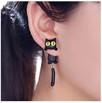 Cat Women Stud Earrings Jewellery,Handmade Earring for Mens Girls Kids (Black)