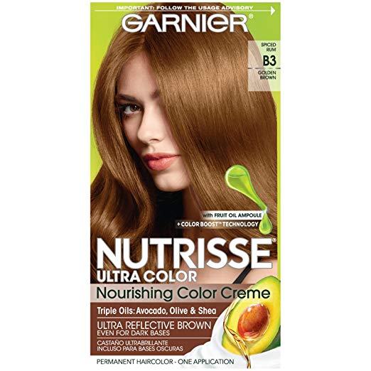 Garnier Nutrisse Ultra Color Nourishing Permanent Hair Color Cream, B3 Golden Brown (1 Kit) Brown Hair Dye (Packaging May Vary), Pack of 1