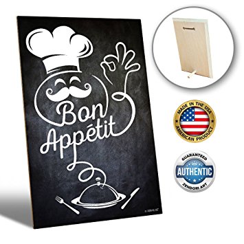 ZENDORI ART 'Bon Appetit' Fat Chef Chalkboard Kitchen Decor (Wood Art, 6 x 9)