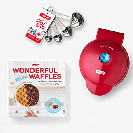 Dash DMWGS001RD Wonderful Gift Set Mini waffle maker, 4 inch, Red giftpack