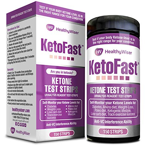 Keto Fast™ Ketone Test Strips 150ct - Made in USA - Easy to Read Sensitive Ketogenic Urinalysis Testing Sticks - Daily Ketones Measurement - Urine Keto Strips Ideal for Atkins, Paleo Diet & Diabetes.