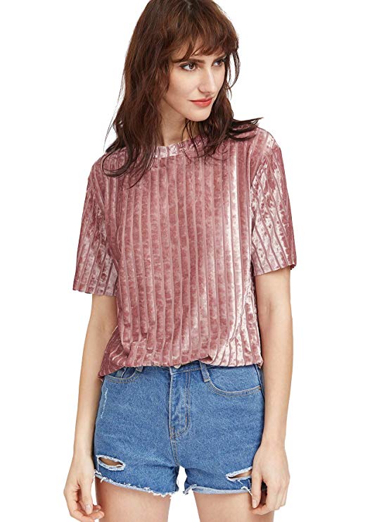 DIDK Women's Round Neck Lace Yoke Keyhole Back Top