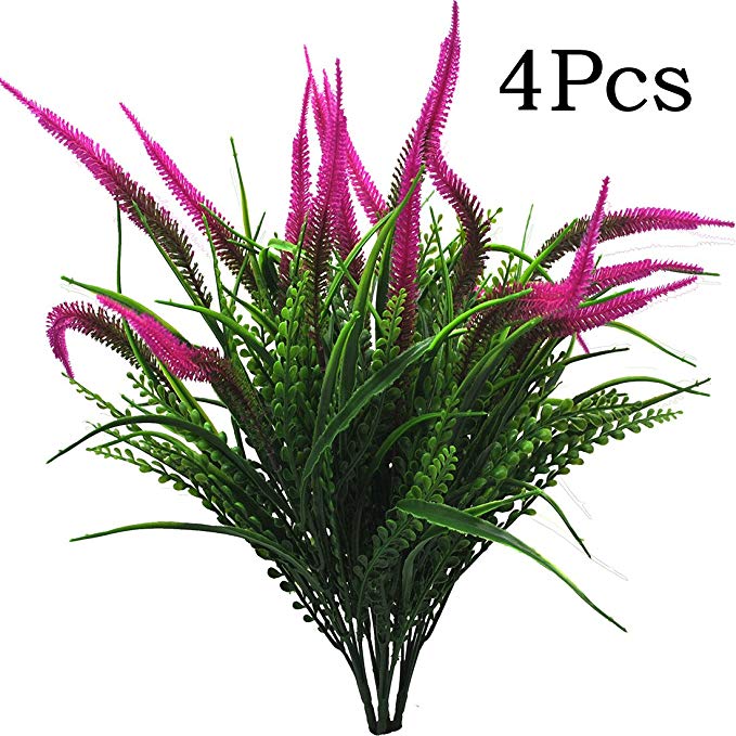 Artificial Plants Flowers Fake Outdoor UV Resistant Plants Faux Plastic Greenery Shrubs Indoor Outside for Home Decor 4Pcs