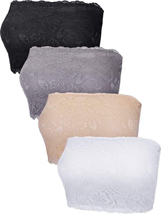 4 Pieces Lace Bandeau Bra Tube Top Bra Stretchy Strapless Bandeau for Women Girls Favor