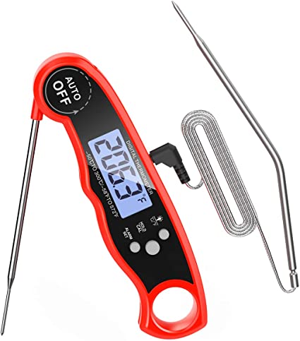 Brifit Food Thermometer, Digital Meat Thermometer Instant Read, Cooking Thermometer with Dual Foldable Long Probe, Temperature Alarm, Kitchen Thermometer with Backlit LCD for Baking, Oven, Grill