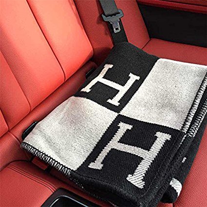 Initial Letter H Cashmere Knitted Throw Blanket for Couch/Chair/Love Seat/Car Camping Blanket Shawl 55"x63"(Black)FBA