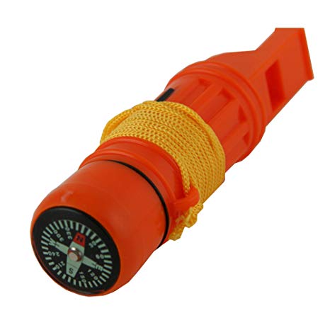 Emergency Zone 5 in 1 Survival Whistle. Compass, Whistle, Water-Resistant Container, Signal Mirror, Ferro Rod. Available in 1, 3, 30, and 300 Pack.