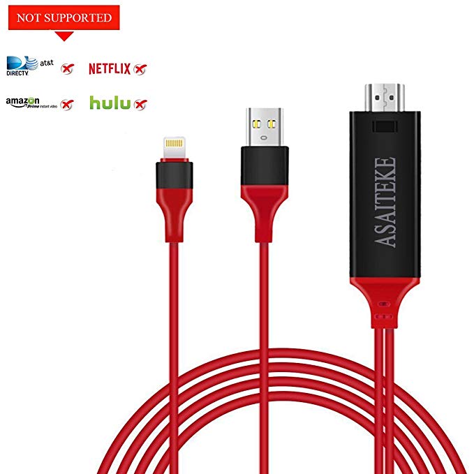 Lightning to HDMI Cable, iPhone to HDMI Adapter, Lightning Digital AV to HDMI Adapter Connetor for iPhone X/8/7/6Plus/iPad to HDTV Projector Monitor 1080P/5.9ft (Red)
