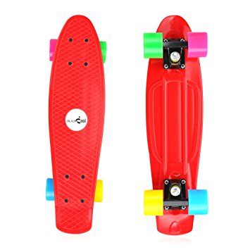 Blascool Cruiser Skateboard With Four Colorful Wheels, Mini Retro Plastic Skate Board, 22 Inch High Impact-Resistant. 200lb Max Load. Perfect Christmas Gift for Kids Teenager.