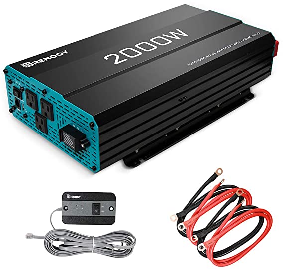 Renogy 2000W 12V Pure Sine Wave Battery Converter, ETL Listed with Built-in 5V/2.1A USB Port,and AC Hardwire Port Solar Power Inverter