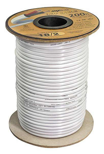 18AWG Low Voltage LED Cable, 2 Conductor, Outdoor Rated, Jacketed In-Wall Speaker Wire UL/cUL Class 2, Sunlight Resistant (200ft Reel)