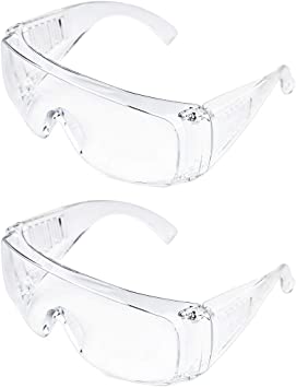 Slocyclub Safety Goggles Over-Glasses Safety Glasses with Clear Anti-Scratch Wraparound Lenses UV Protection(2 Pack)
