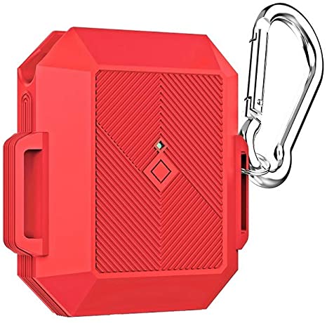 1 Pack Soft Slim Carbon Fiber Texture TPU Case with Keychain for Airpod Case 3 / Airpod Pro Case Protective Cover Durable Protective Cover [Shock-Absorbing ] (Red)