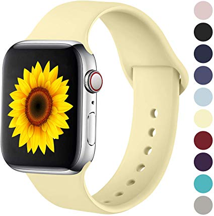 ilopee Sweat-Proof Sport Band Compatible with Apple Watch 42mm 44mm Series 5 4 3 2 1, Light Yellow, S/M