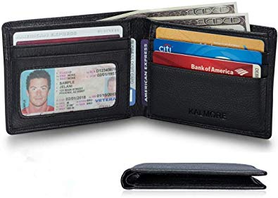 Men's RFID Blocking ID Window Multi-Card Travel Bifold Genuine Leather Pocket Wallet - in Gift Box