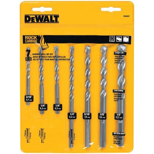 DEWALT DW5207 Premium Percussion Masonry Drill Bit Set, 7-Piece