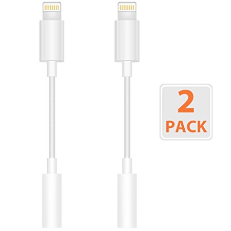 [2 Pack] Headphone Adapter to 3.5mm Earbuds Jack Adapter Earphone for iPhone 7 and 7 Plus Lightning Connection Converter (White) (white)