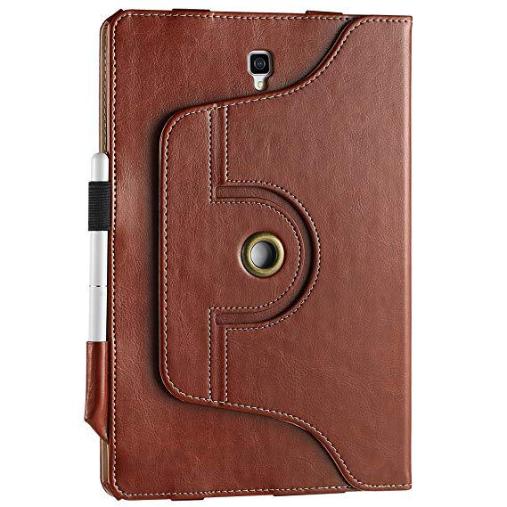 EasyAcc Case for Samsung Galaxy Tab S4 with S Pen Holder, [360 Degree Rotating/ 100% PU Leather Made by Hand/No Plastic Content] and Document Card Slots, with Auto Wake/Sleep, Durable to Use - Brown