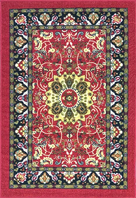 ADGO Non-Slip Rug Collection Rubber Back Washable Non-Skid Area Rugs | Throw Rugs for Entryway, Bedroom and Kitchen Thin Low Profile Indoor & Outdoor Floor Rug (5' x 7', AD12030- Red)