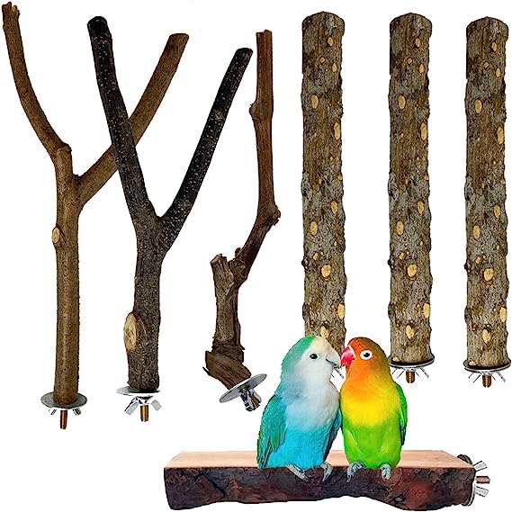 kathson Natural Wood Bird Perch Parakeet Stand Platform Parrot Paw Grinding Sticks Branches Bird Cage Accessories for Budgies Cockatiels Conure Parakeet Lovebirds 7 Pack