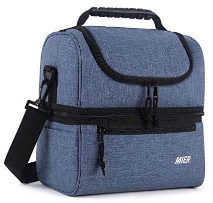 MIER Adult Lunch Box Insulated Lunch Bag Large Cooler Tote Bag for Men, Women, Double Deck Cooler (Bluesteel, Large)