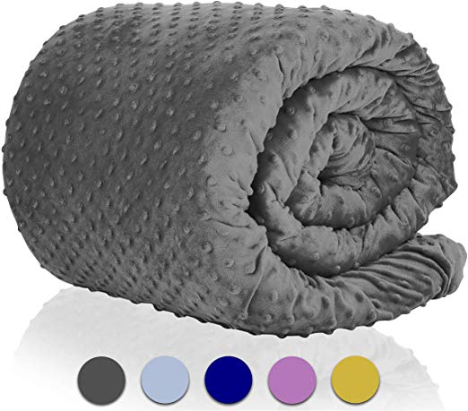 GnO Weighted Blanket Cover | Queen Size (60 x 80) | Made of Luxury Soft Minky Fleece Fabric - Machine Washable Premium Comforter Sheet with 12 Ribbon Ties and Zipper - Dark Gray
