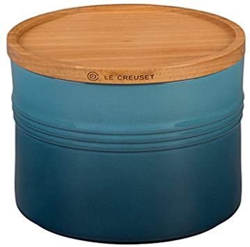 Le Creuset PG1518-146M Stoneware Canister with Wood Lid, 1 1/2 quart, Marine