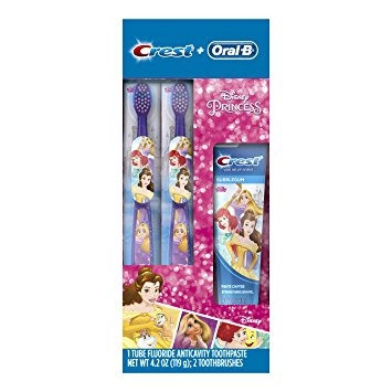 Oral-B and Crest Kids Pack Featuring Disney's Princess Characters, Kids Fluoride Anticavity Toothpaste and Two Toothbrushes