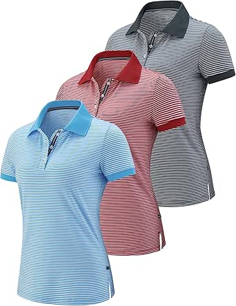 3 Pack Women's Athletic Dry Fit Polo Shirts, Wicking Short Sleeve Collared Golf T Shirt Tennis Tops