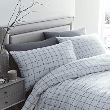 Silentnight Brushed Cotton Check Duvet Cover and Pillowcase Pair Bedding Set, White, King