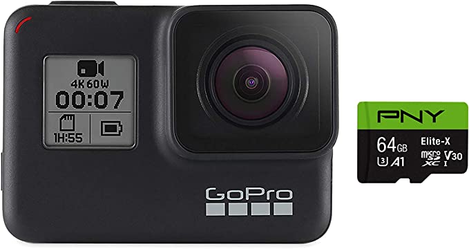 GoPro HERO7 Black   64 GB SD Card - E-Commerce Packaging - Waterproof Digital Action Camera with Touch Screen 4K HD Video 12MP Photos Live Streaming Stabilization