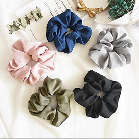 Teemico 5 Pack Hair Scrunchies Large Women's Chiffon Flower Hair Scrunchies Hair Bow Chiffon Ponytail Holder (Solid color)