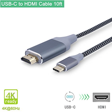 USB C to HDMI Cable 10ft/3m(Thunderbolt 3 Compatible)Braided, Smolink USB-C to HDMI 4K@60Hz Cable for Samsung Galaxy S8/S8 , 2017/2016 MacBook Pro, 2015 Macbook