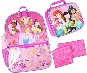 Disney Princess 16” Backpack for Girls 5 Piece School Lunch Box Set