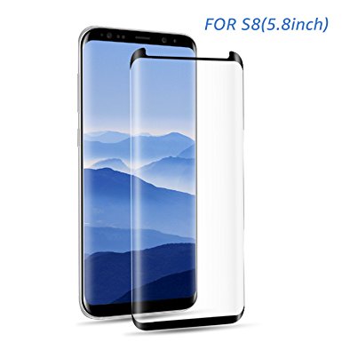 Atill Galaxy S8 Tempered Glass Screen Protector, 9H Hardness Little Curved Case Friendly Screen Film for Samsung Galaxy S8, 5.8”, Black