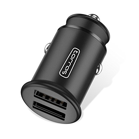 USB Car Charger, TORRAS Flush Fit Metal 4.8A Smart Fast Charge Power Adapter Cell Phone Car Charger for iPhone X / 8 / 7 / 6 / 6S, iPad, Samsung Galaxy, LG, HTC and More - Business Black