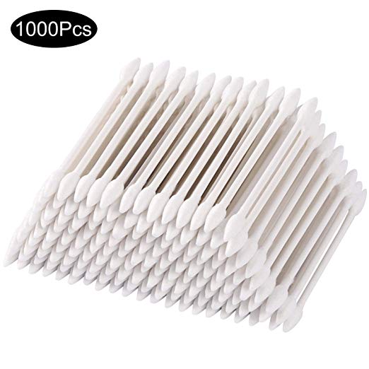 1000 Pieces Cotton Swabs，Double Precision Cotton Tips with Paper Stick pack of 5（Double-Pointed Shape)
