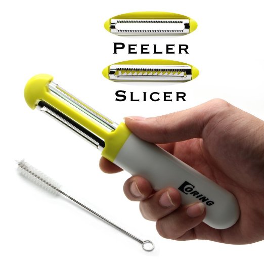 Ecoring® Multifunction Vegetable Peeler & Julienne Slicer (2 In 1) Cleaning Brush - Perfect for Potato, Carrot, Apple & Zucchini