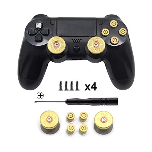 TOMSIN Gold Metal Bullet Buttons & Bullet Analog Thumbstick for PS4 Controller Playstation 4 DualShock4