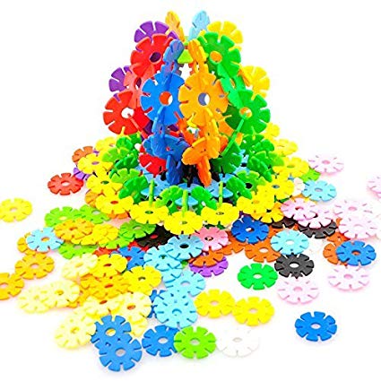 RIKKO Rainbow Snow Flakes 300 Discs | STEM Educational Brain Building Toy | Interlocking Plastic Construction Connect Set | Promotes Fine Motor Skills Development - Therapy Tools