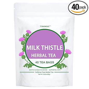 Milk Thistle Tea, 40 Tea Bags, Milk Thistle Tea Organic for Liver Detox, Non-GMO Caffeine Free Herbal Tea