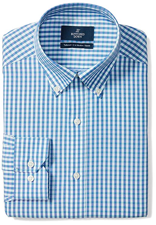 Amazon Brand - BUTTONED DOWN Men's Tailored Fit Gingham Non-Iron Dress Shirt