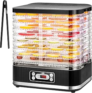 VIVOHOME Food Dehydrator, Electric 8 Trays Hydrator Machine with 72H Digital Timer and Temperature Control for Fruit Vegetable Meat Jerky Herb Beef Mushroom, Black