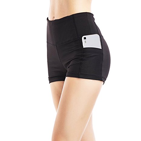 Womens Yoga Booty Shorts With Pocket for Yoga Short Leggings Exercise Workout Shorts Running Bike Shorts