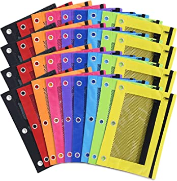 EAONE 36 Pack Pencil Pouch for 3 Ring Binder 9 Color with Mesh Zipper Double Pocket Pencil Bag Pouch Bulk for Office, Home, School Supplies