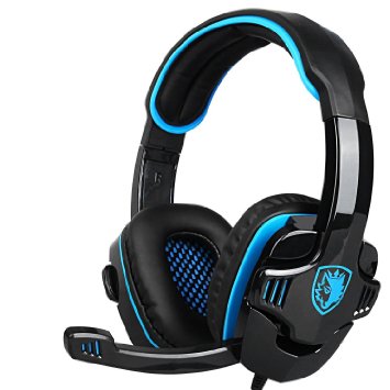 [2016 New Update]SADES Stereo Gaming Headset, SA708 GT Version Over Ear Computer Headphone with Mic For Laptop PC/Mac/PS4/iPad/iPod/Phones(Black Blue)