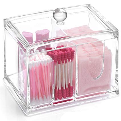 Transparent Acrylic Cotton Swabs Ball Qtips Cosmetic Makeup Organizer Box - Clear Acrylic 4 stoarge Compartments